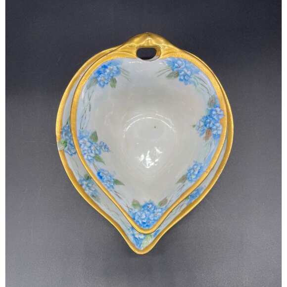 Antique Gravy Boat Under Plate Sauce Weimar Germany Blue Forget Me Not Floral - Picture 3 of 10